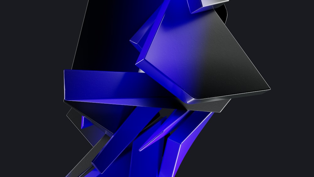a blue abstract sculpture on a black background