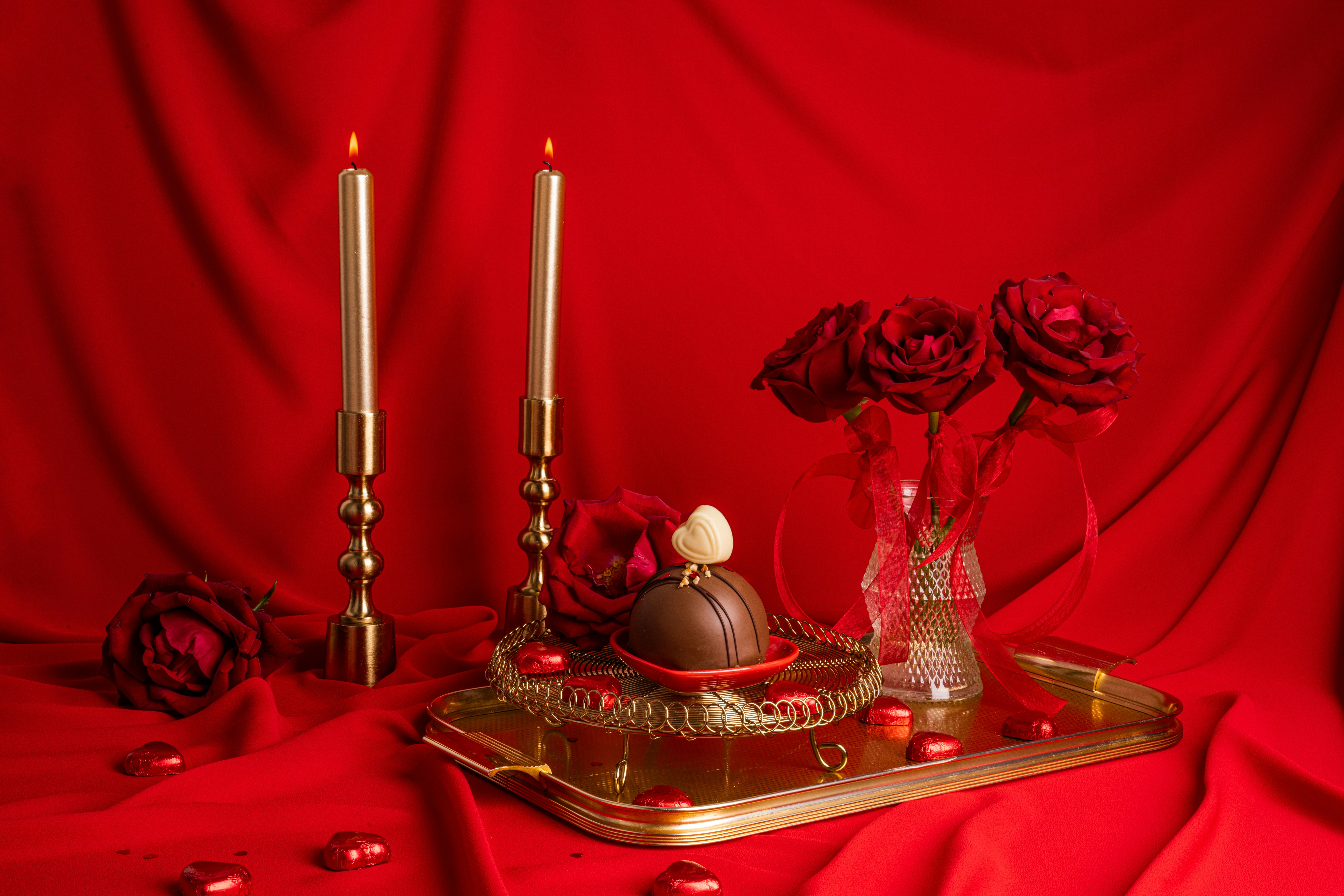 Luxury setup with chocolates and roses