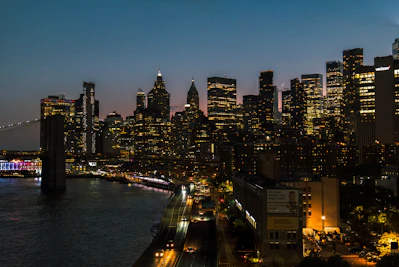 a view of a city skyline at night