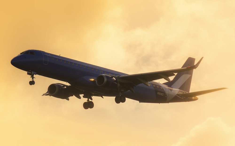 a large jetliner flying through a cloudy sky