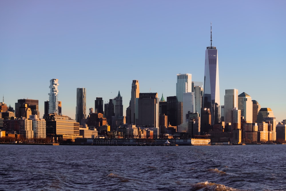 a view of a city skyline from the water