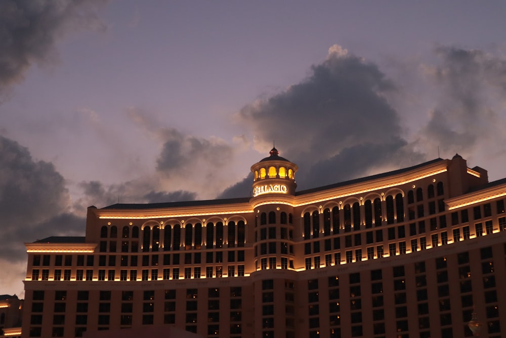 a very tall building lit up at night