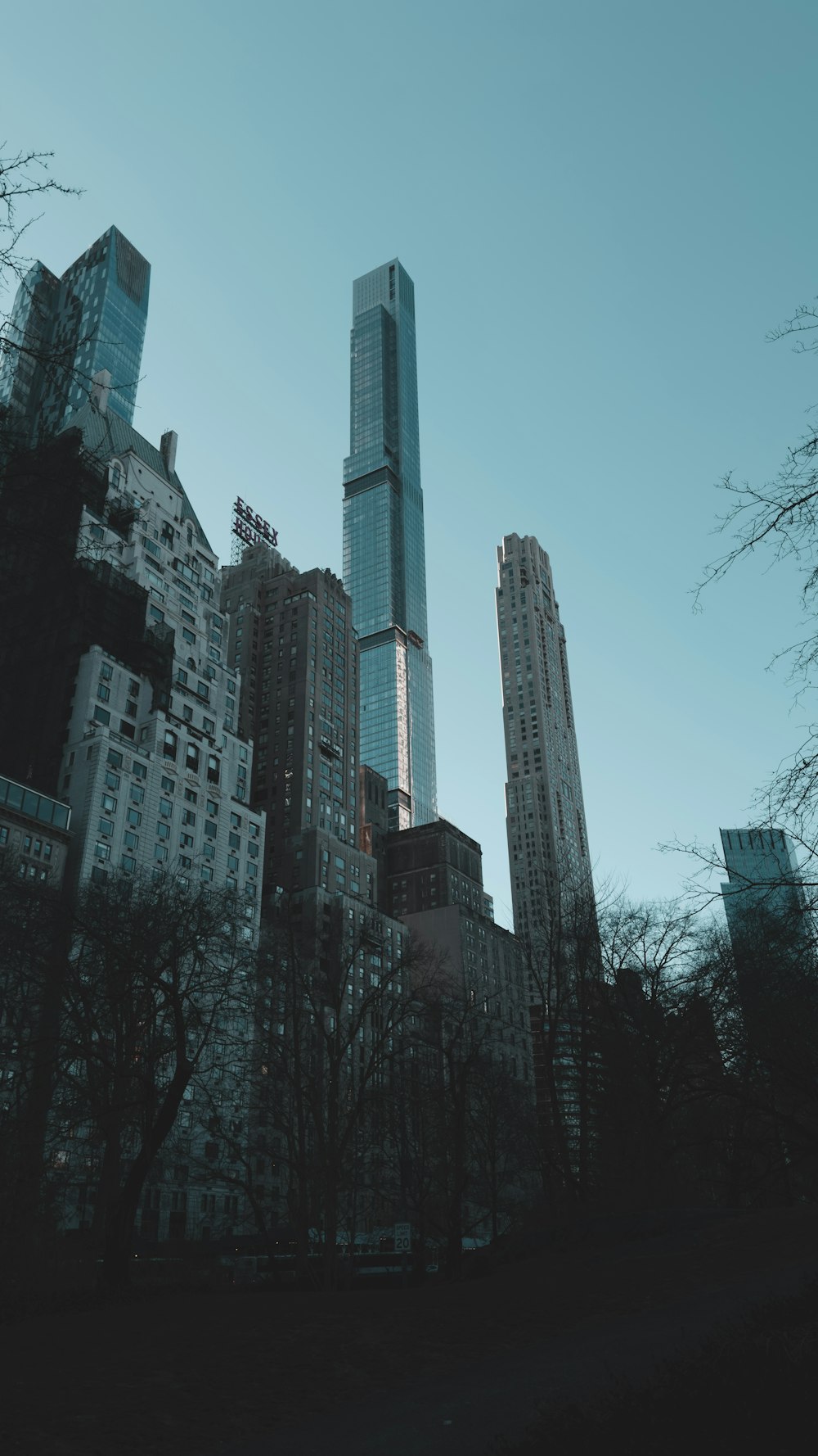 a view of a very tall building in a city