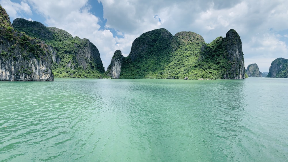 a large body of water surrounded by mountains