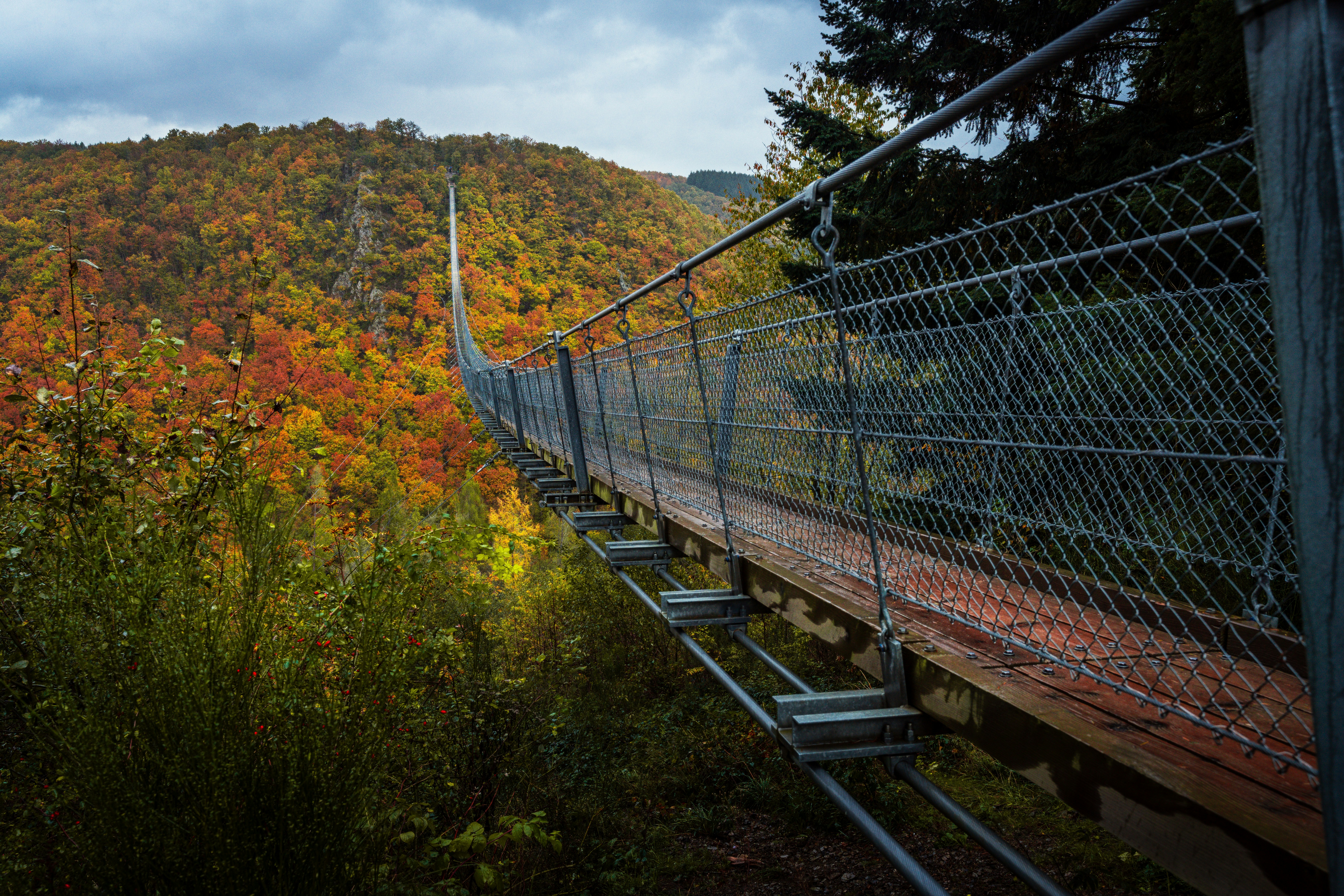 The Geierlay suspension bridge in the Hunsrück hills, near Hahn airport