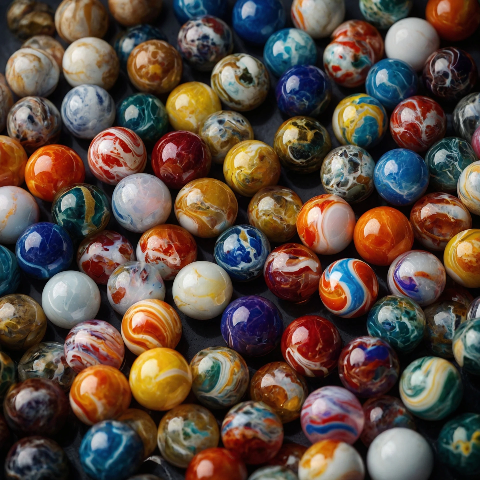 a pile of marble balls sitting on top of a table