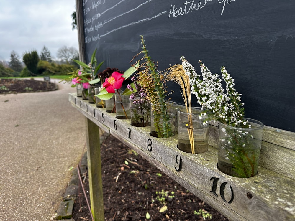 a chalkboard with a bunch of flowers on it