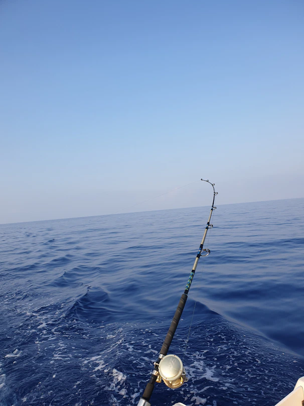 a fishing rod on a boat in the ocean