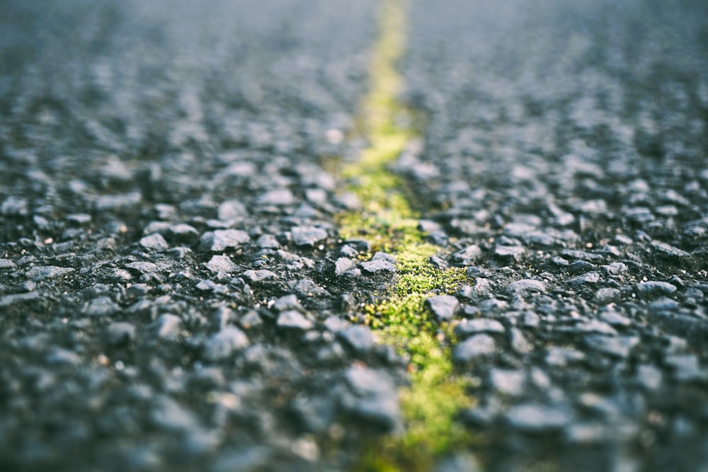 a road that has some rocks and grass on it