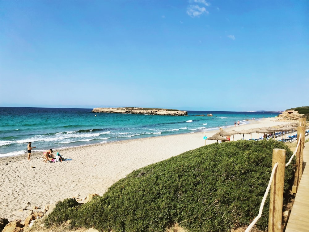 una playa de arena con algunas personas en ella