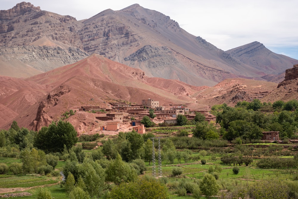 a village in the middle of a mountain range