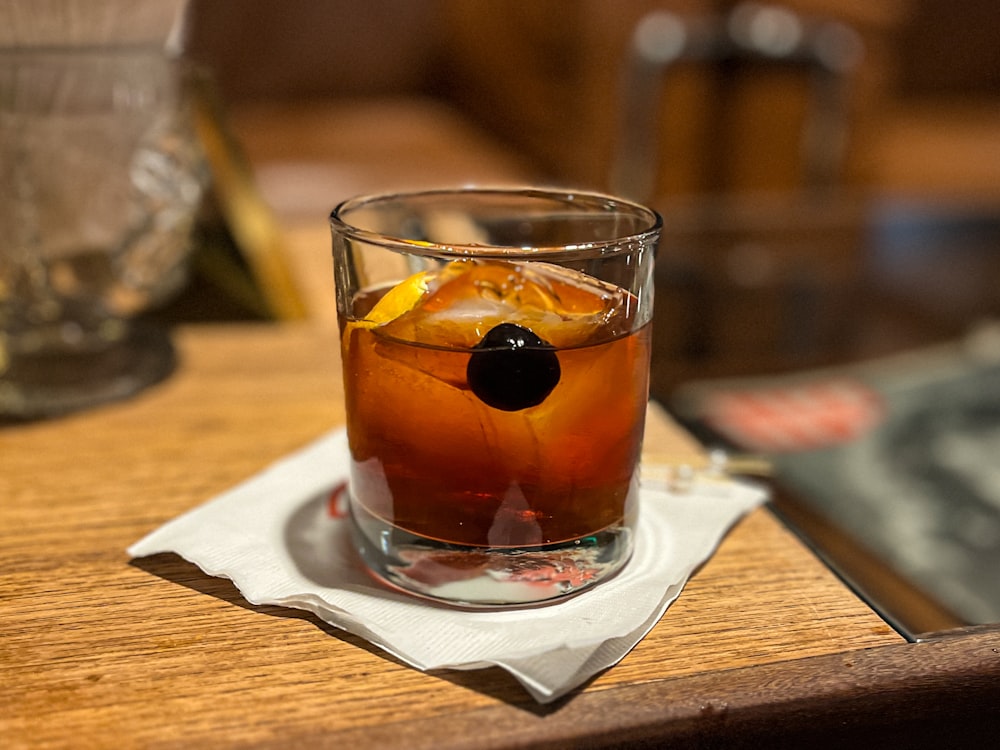 a close up of a drink on a table