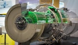 a machine with a green light inside of it