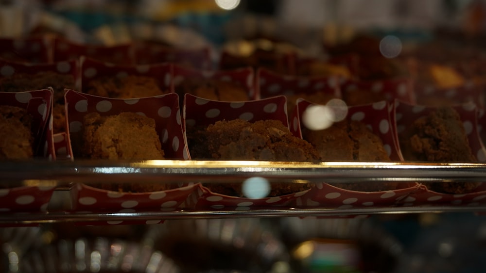 a close up of a tray of muffins