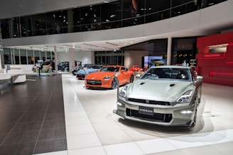 a bunch of cars that are on display