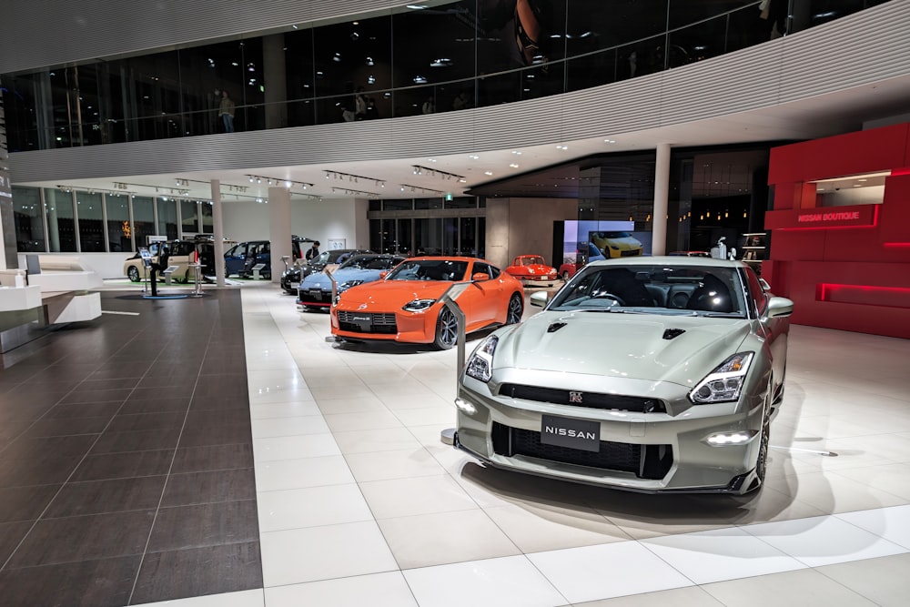 a bunch of cars that are on display