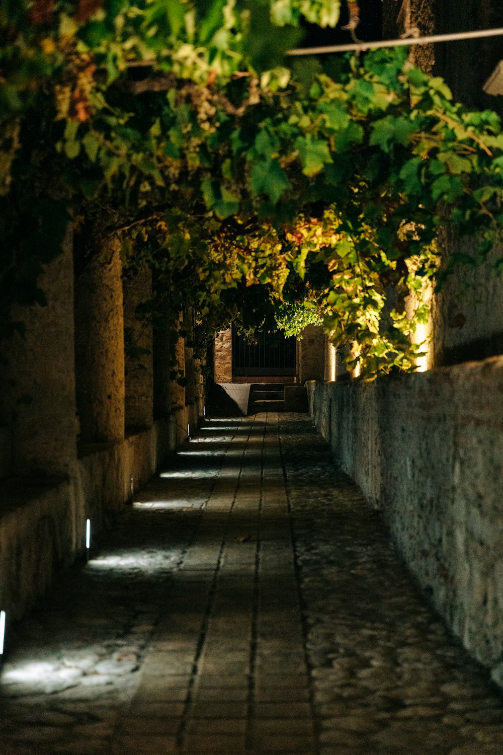 a row of stone benches sitting next to each other