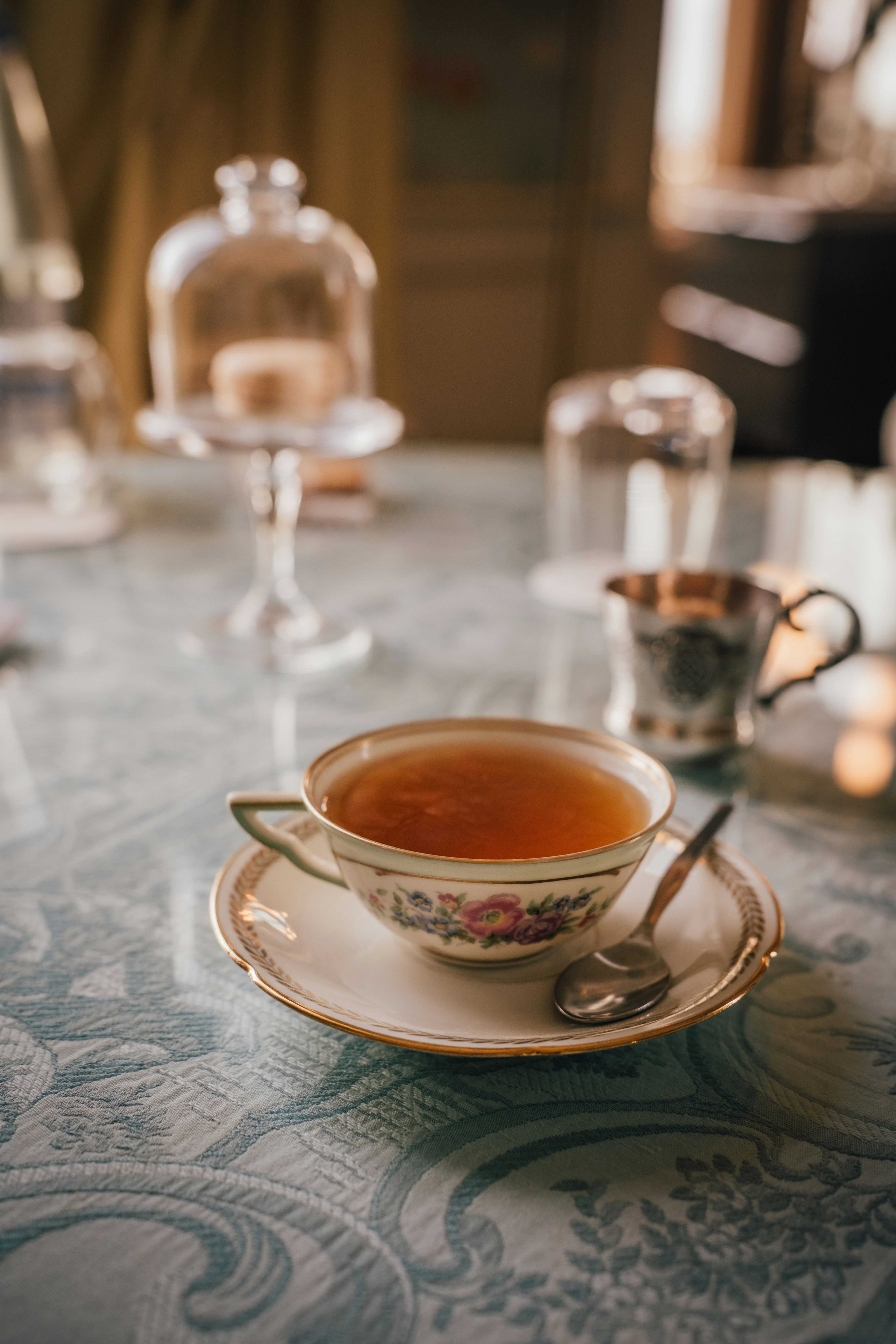 a cup of tea sitting on top of a saucer
