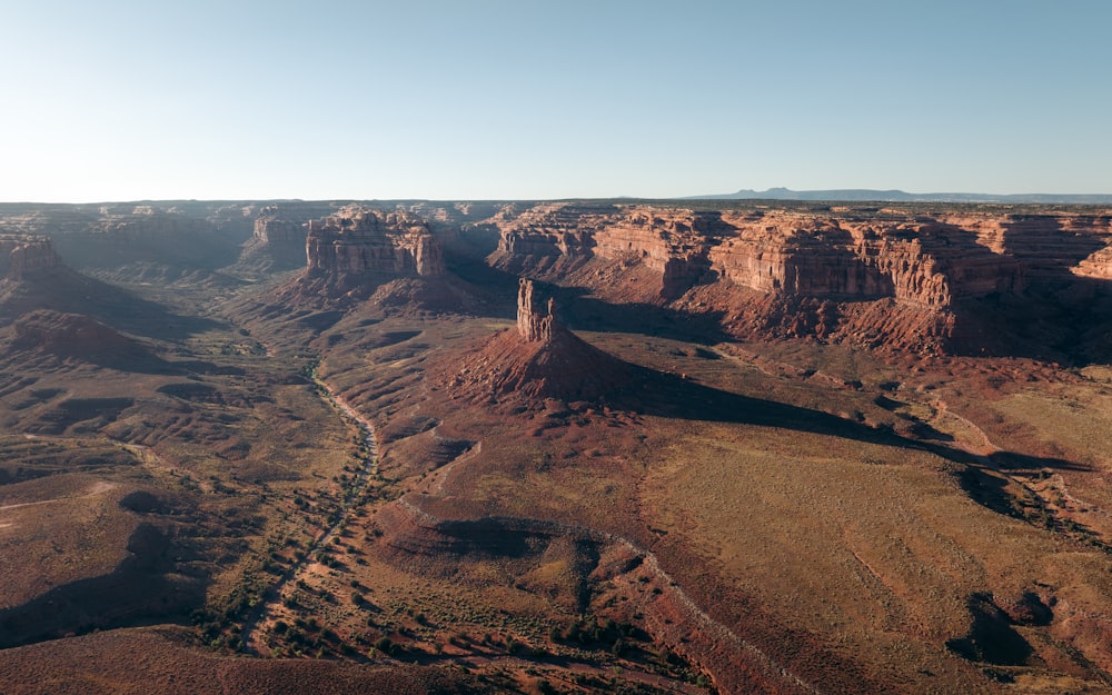 an aerial view of a canyon in the desert