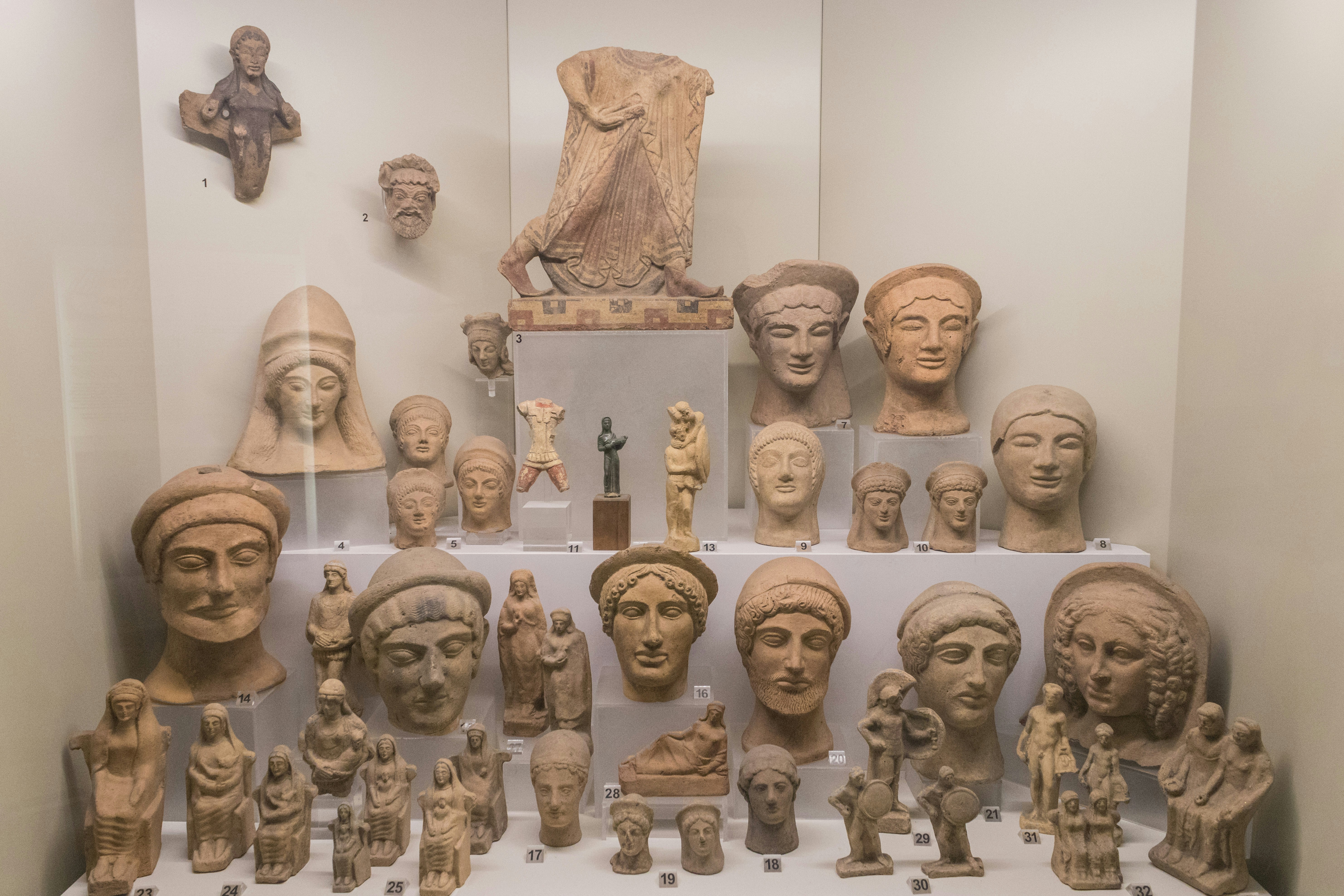 a display of ancient artifacts in a museum