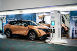 an electric car plugged into a charging station