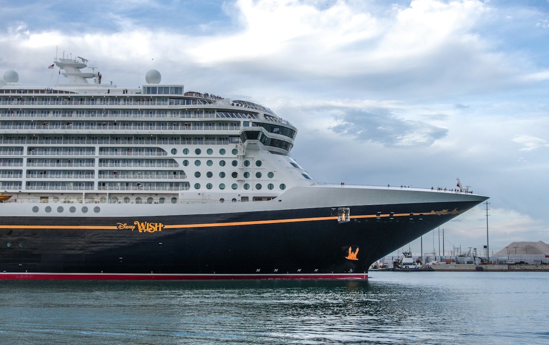 a large cruise ship in a body of water, The Disney