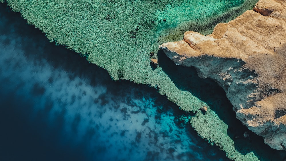 an aerial view of a body of water