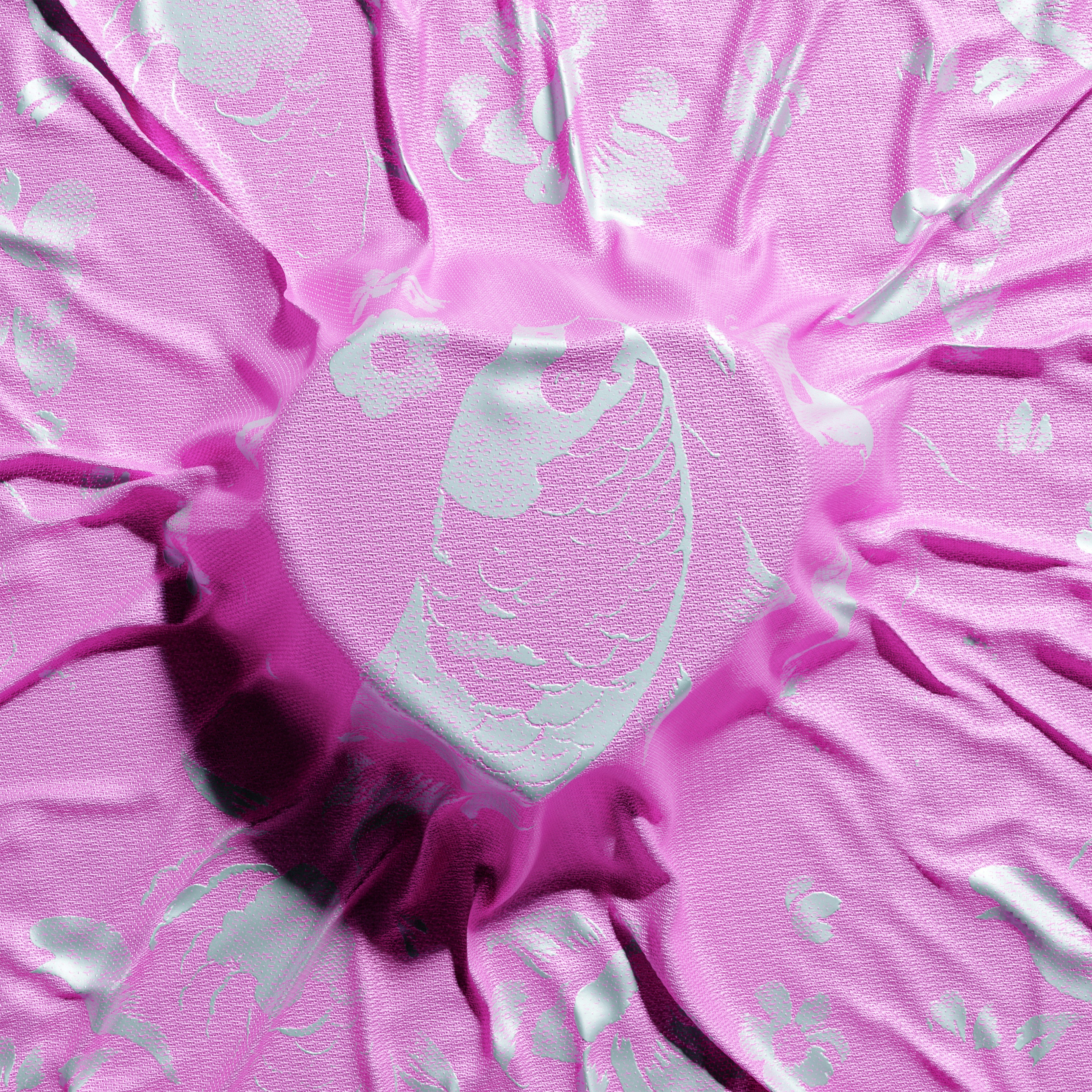 a close up of a pink flower with white designs