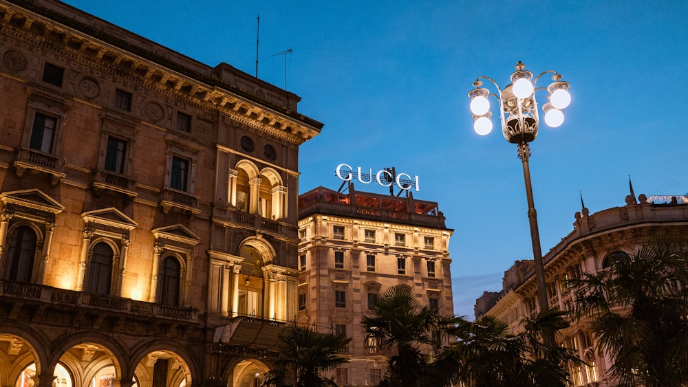 a street light in front of a building