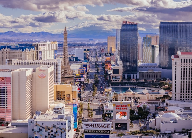 View of the Las Vegas Strip skyline near the arena district on the south end of the valley