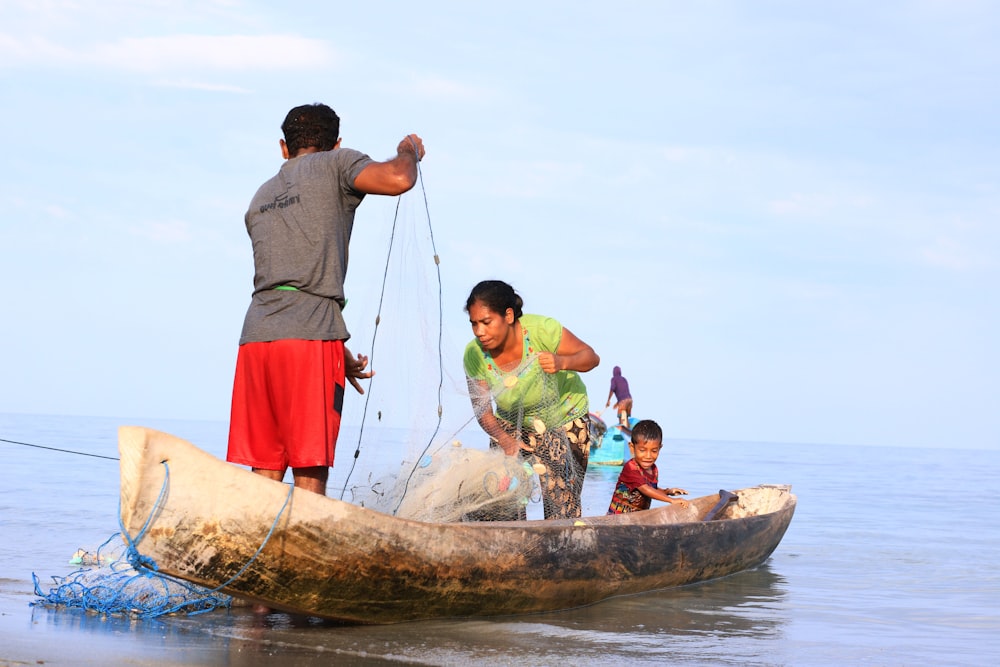 a group of people on a boat in the water