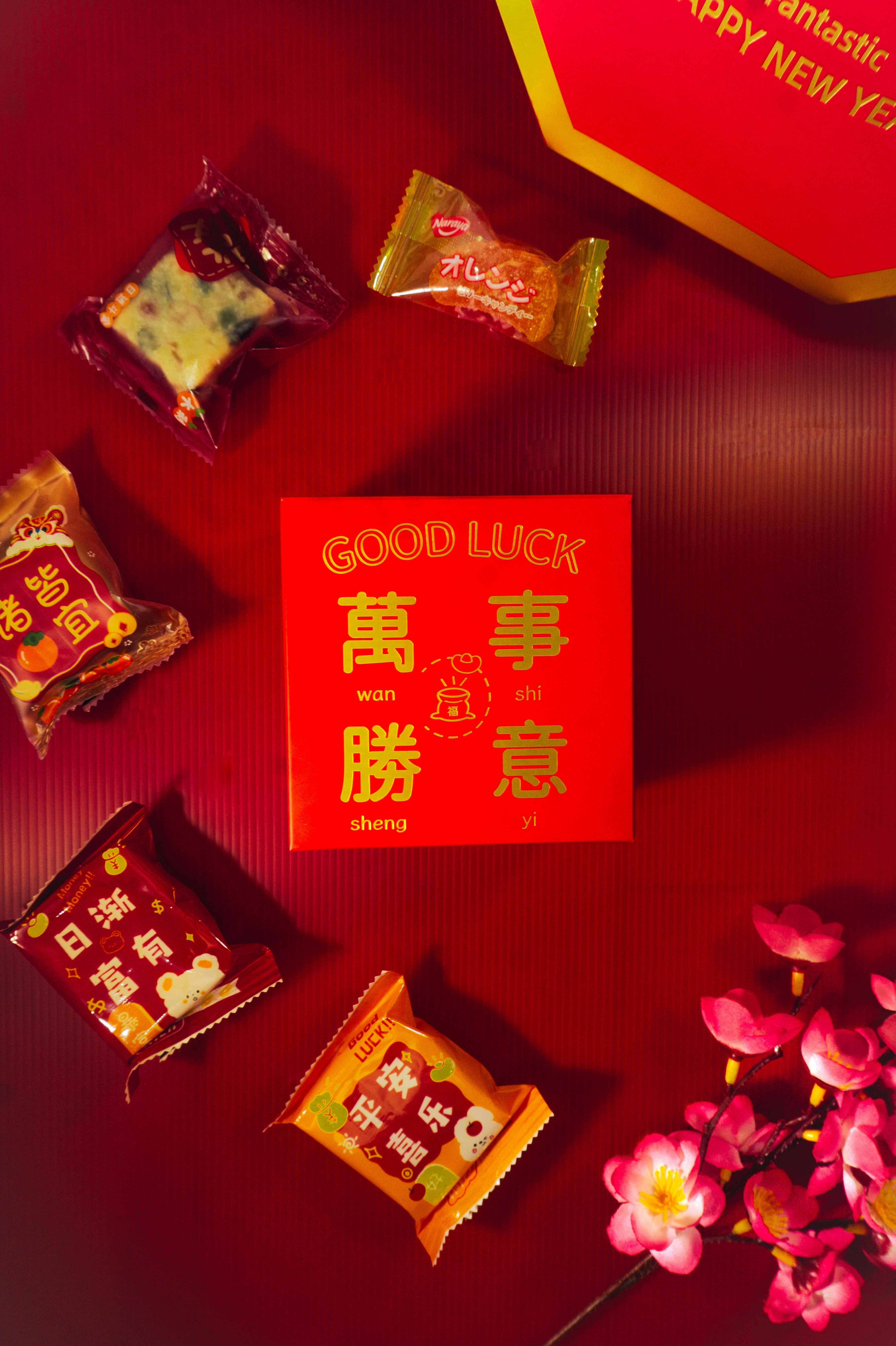 a table topped with candy and candy bars