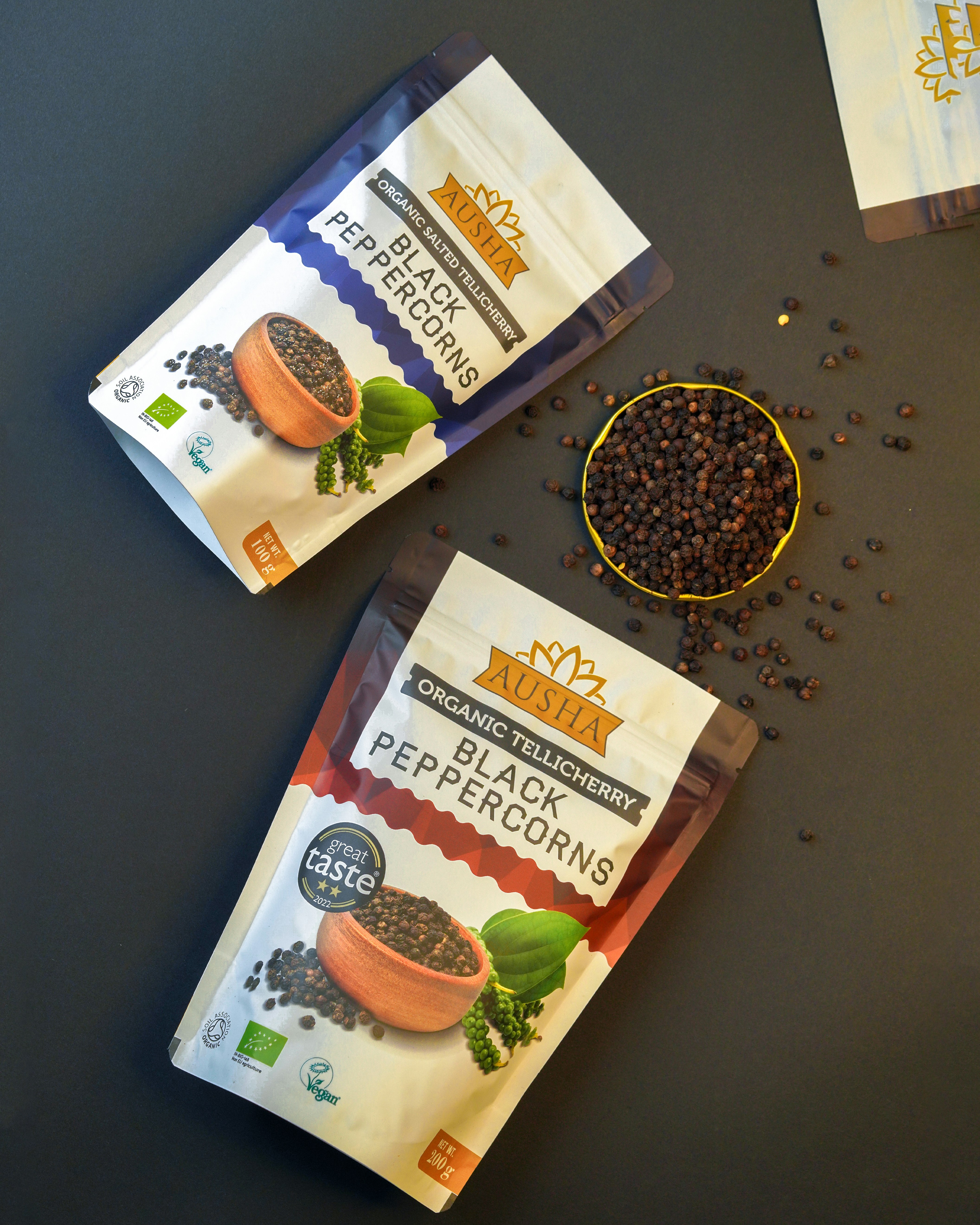 a couple of bags of food sitting on top of a table