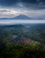 an aerial view of a large pyramid in the middle of a forest