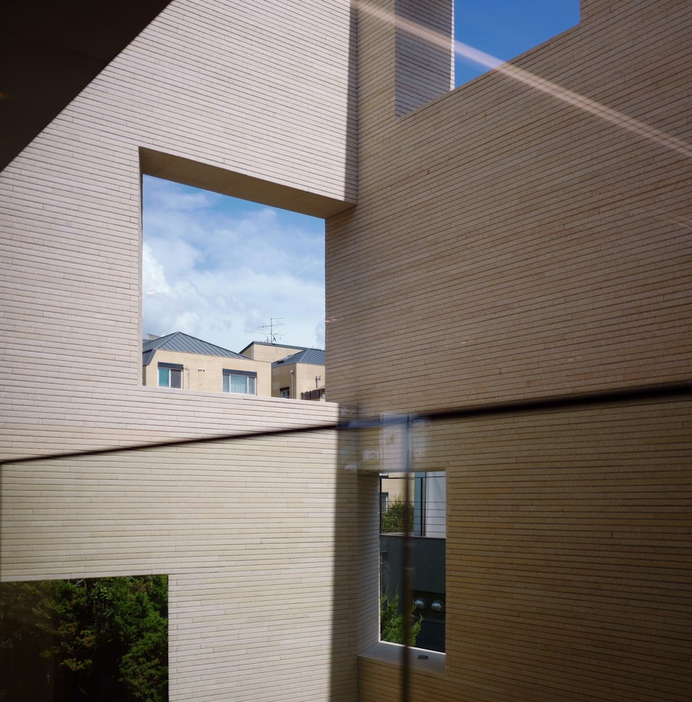 a view of a building through a window