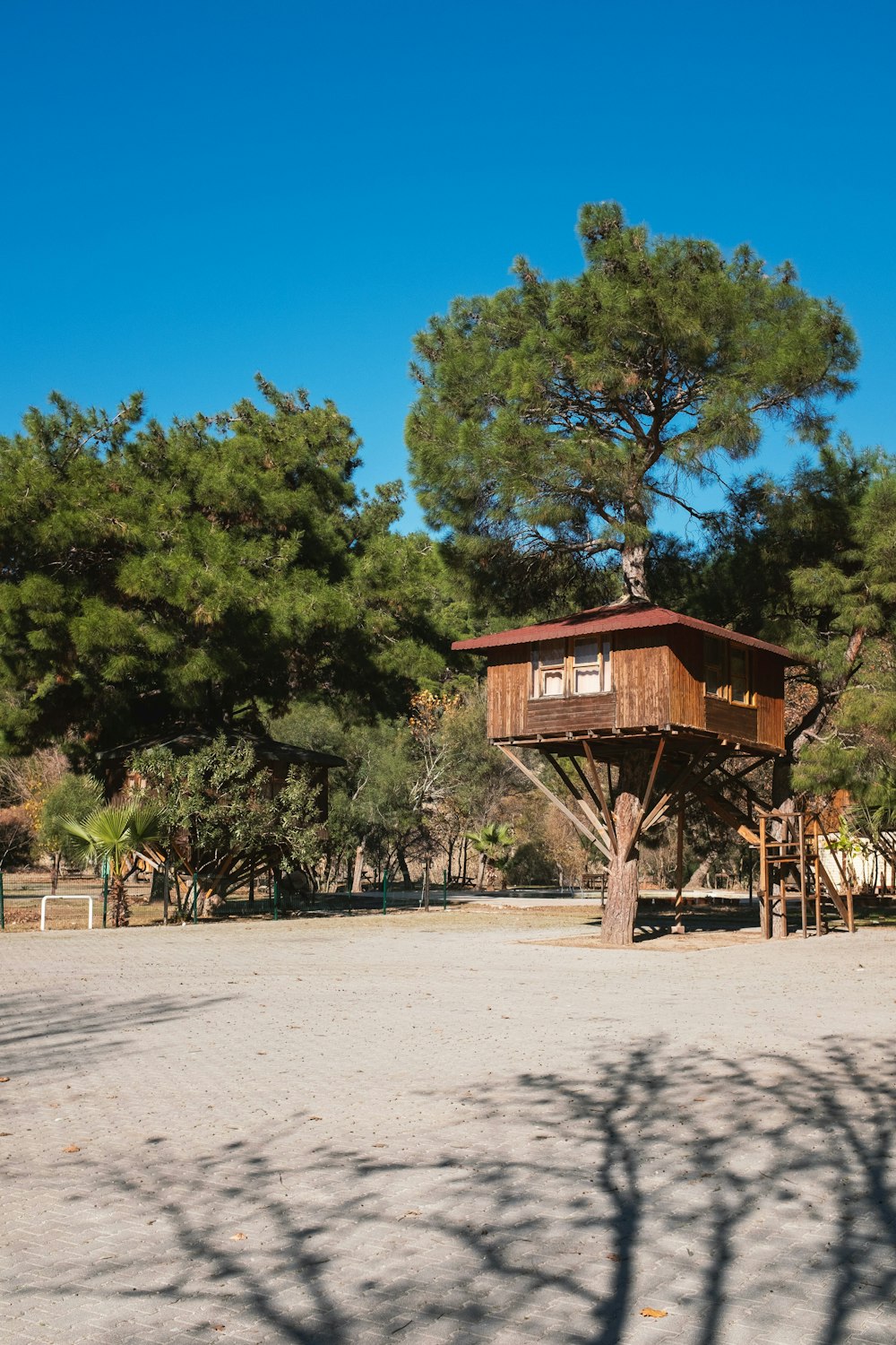 a tree house in the middle of a field