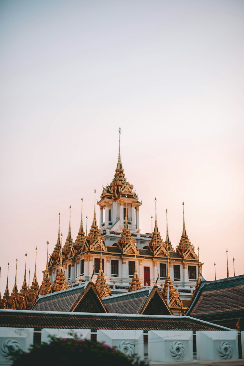 a large building with many spires on top of it