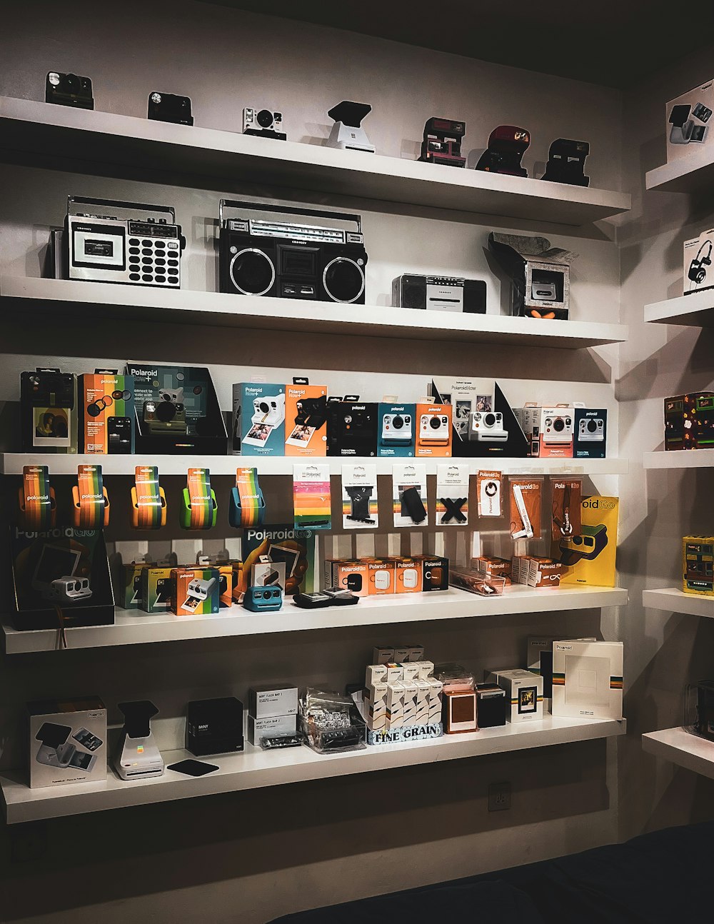a display of various items on shelves in a store