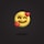 a yellow smiley face with hearts on a black background