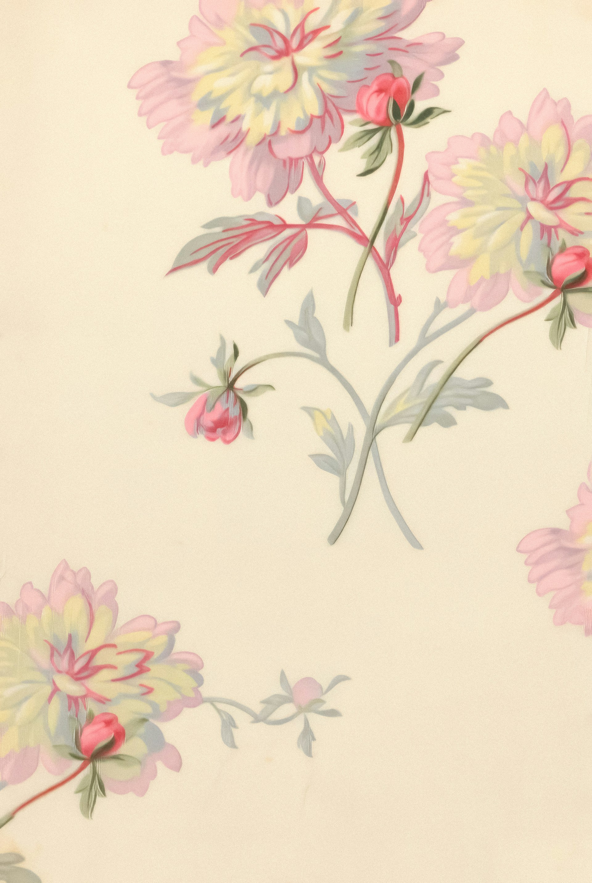 Delicate floral pattern with pink and yellow peonies