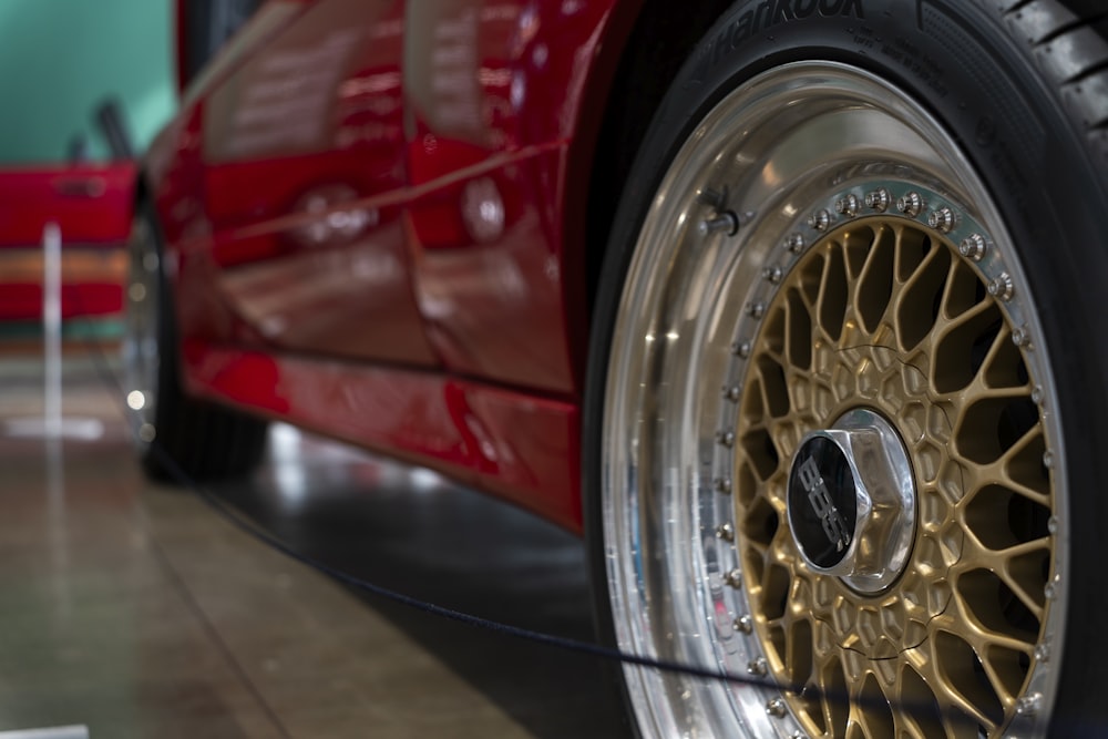 a close up of a tire on a car