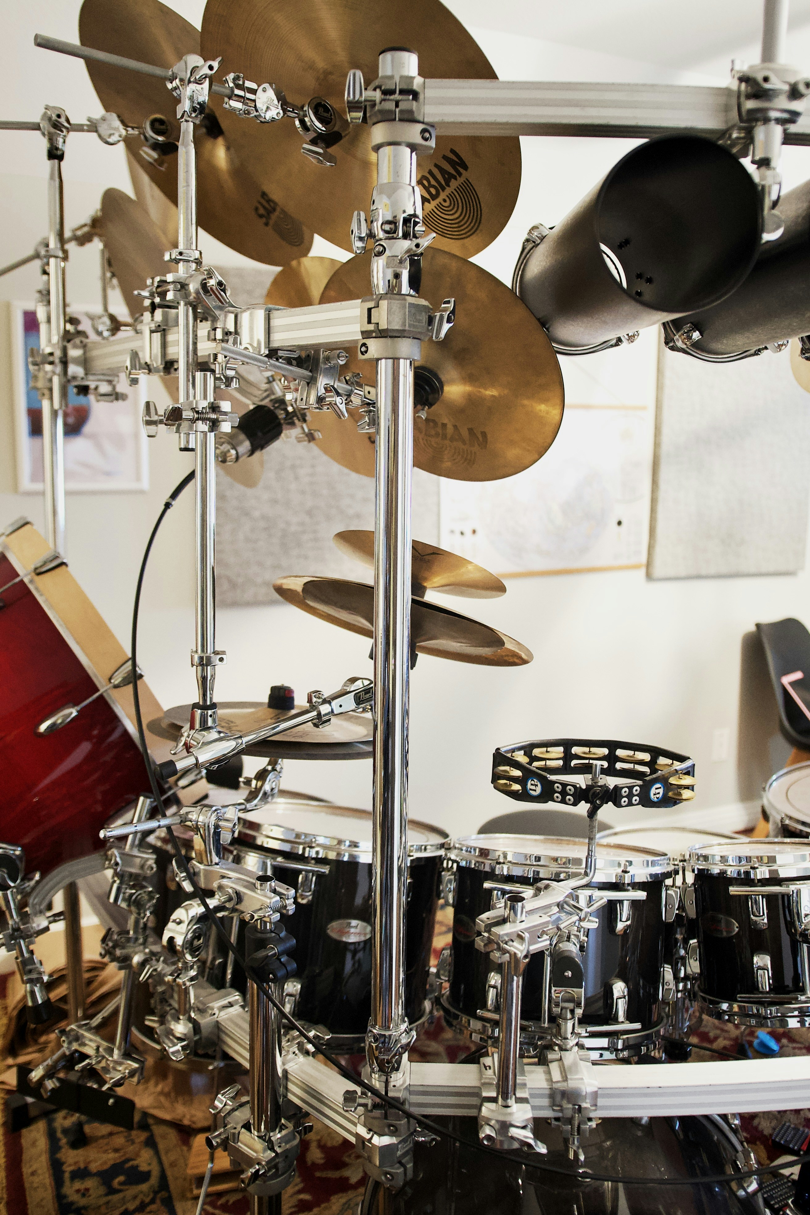 a bunch of drums that are in a room