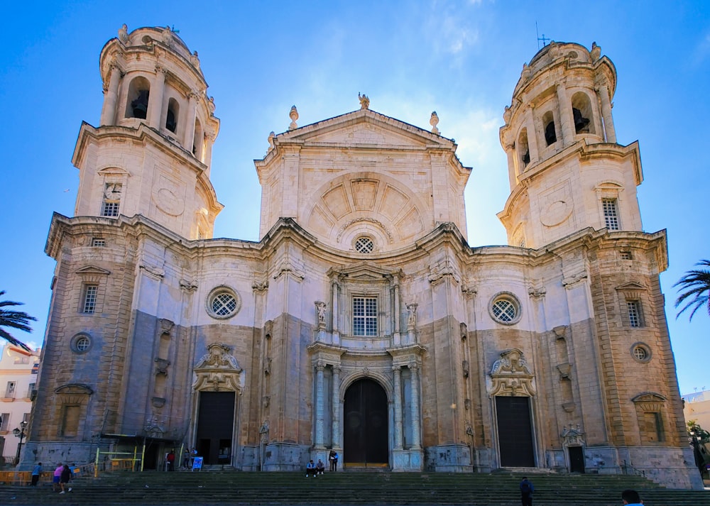 a large white church with a tall tower