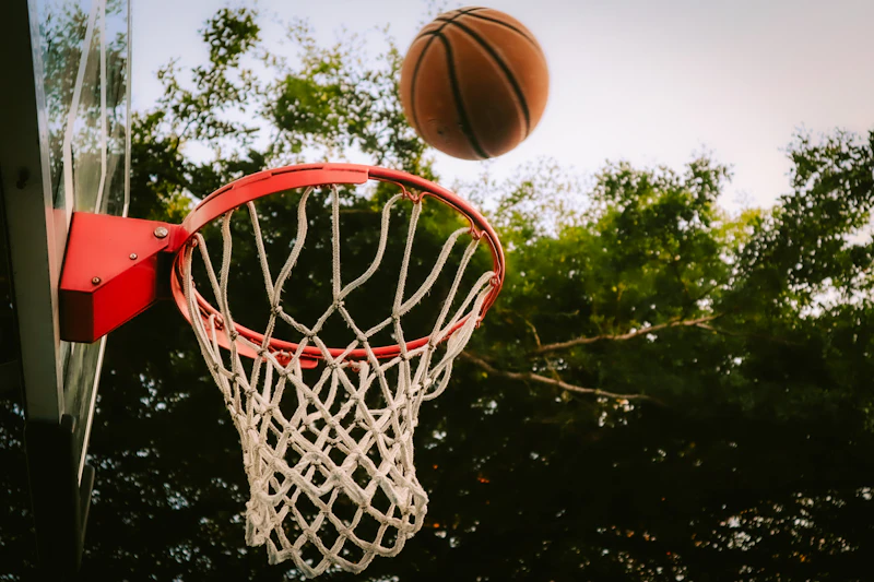 Basketball players in action during a game