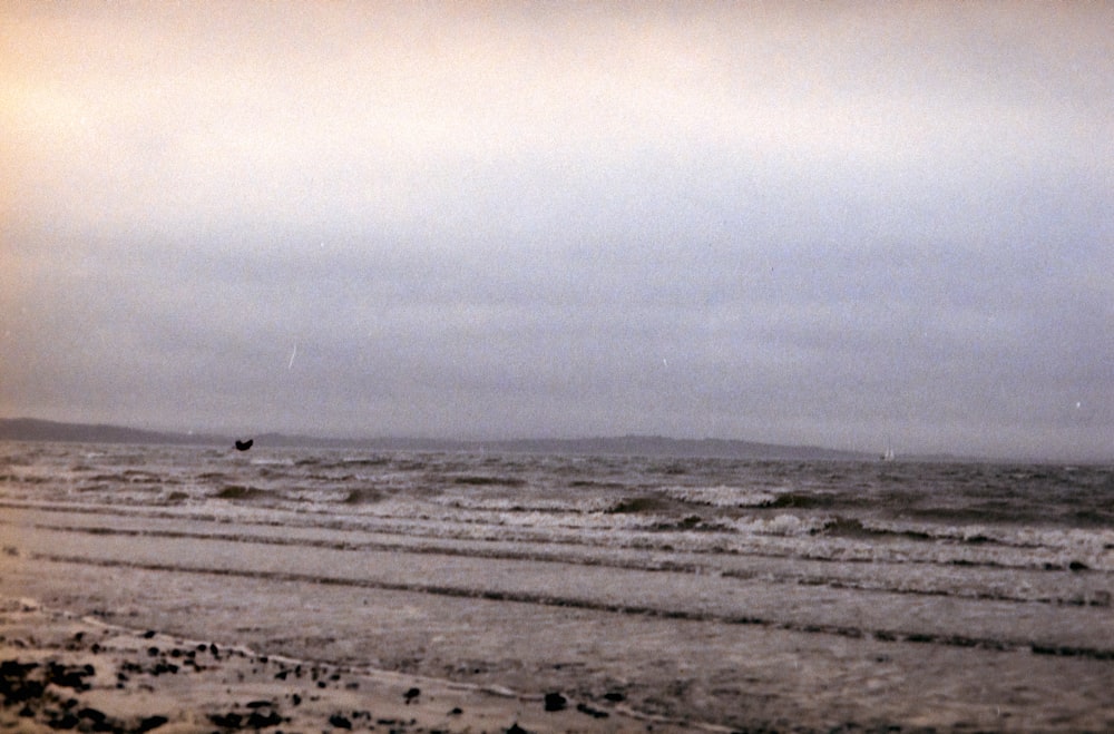 a person is flying a kite on the beach