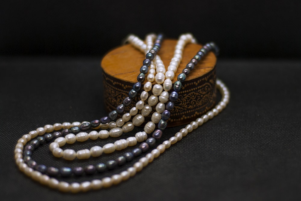 a close up of a bunch of beads on a table