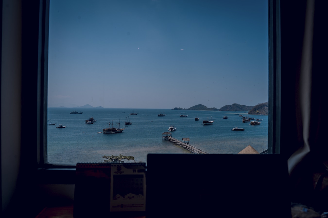 a view of a body of water from a window