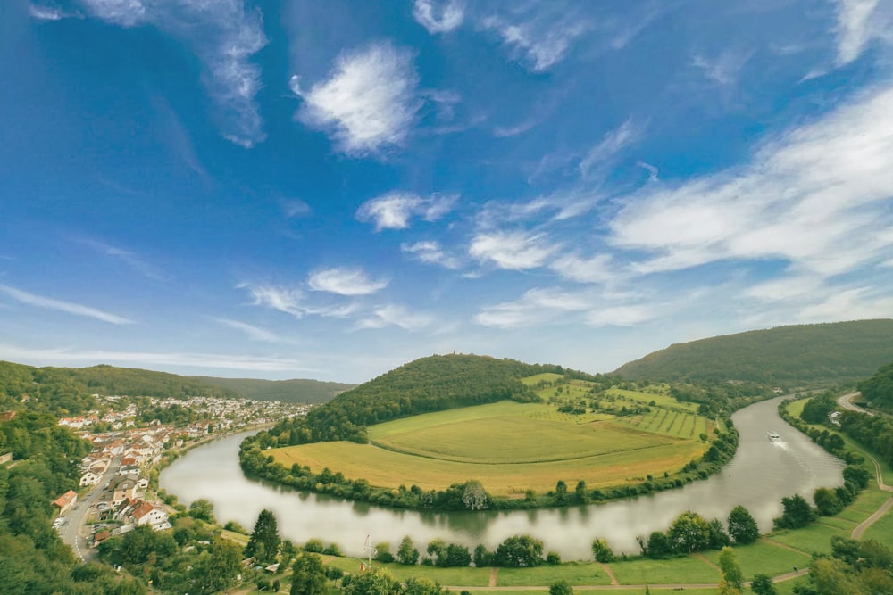 a river running through a lush green countryside