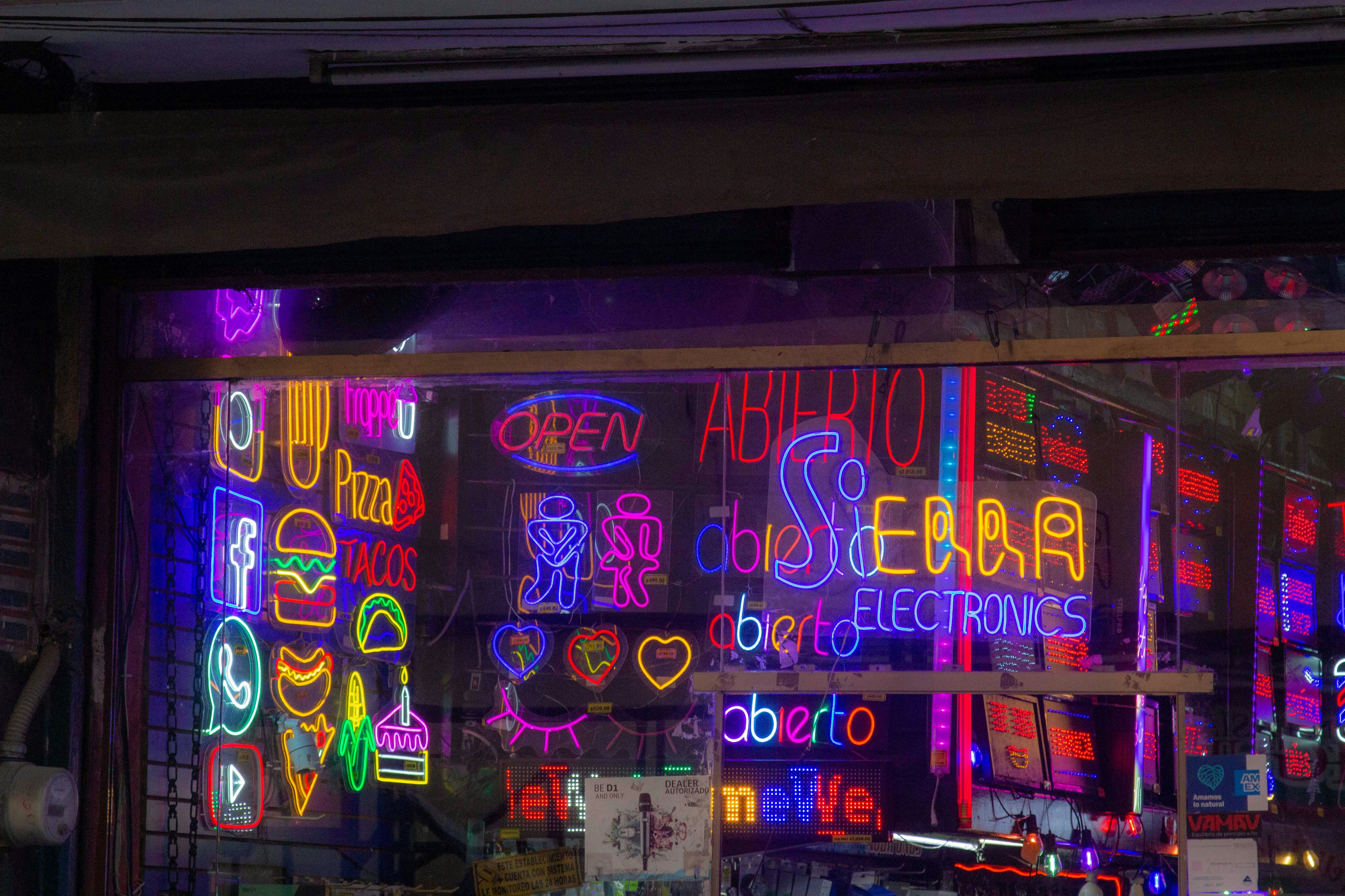 Store front with neon signs