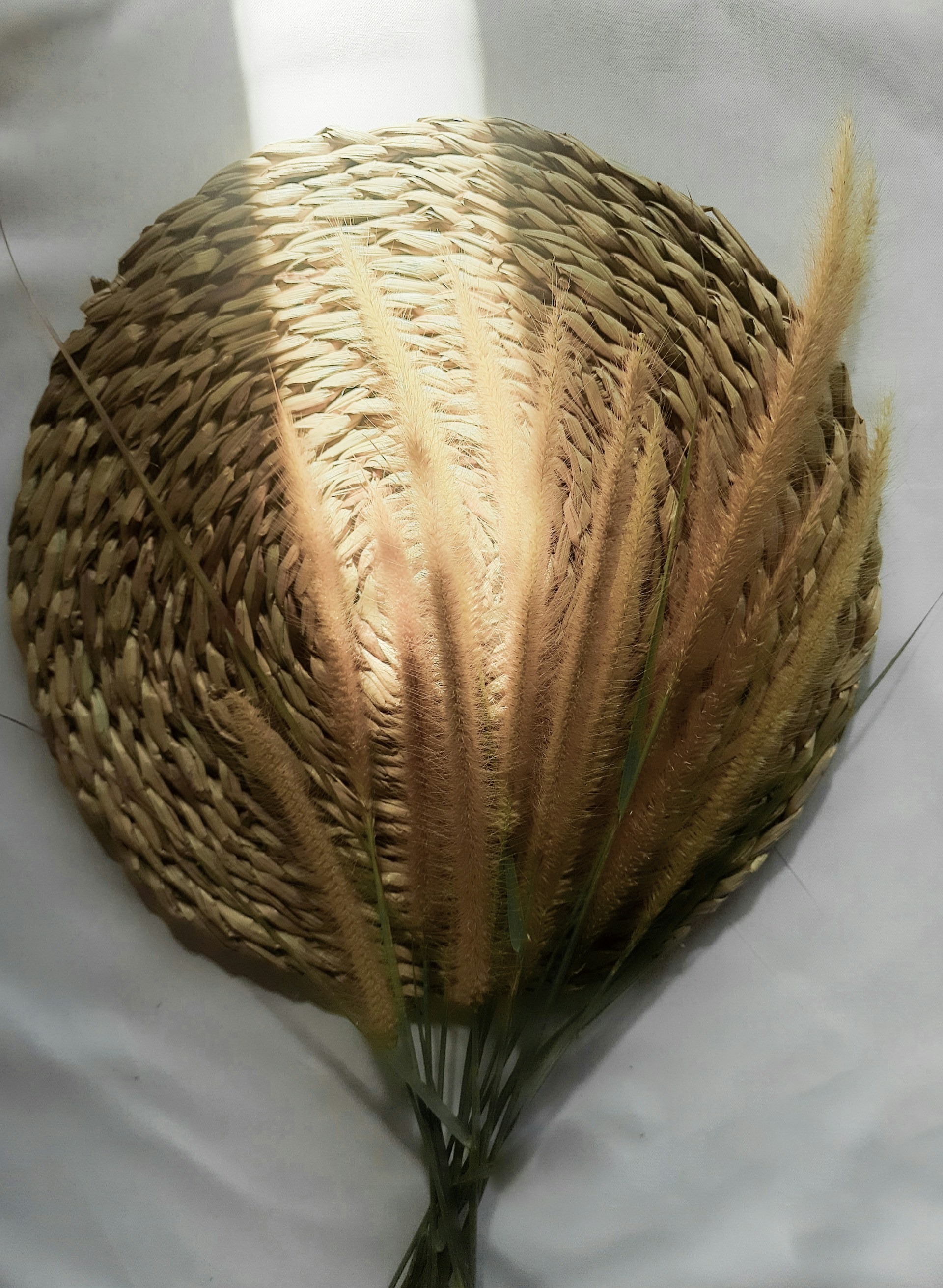 a close up of a flower on a white sheet